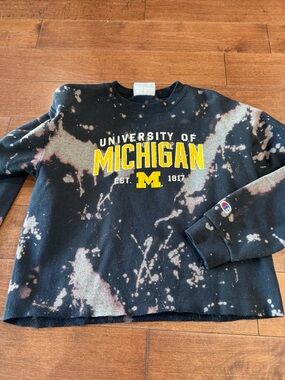 Champion Black Bleached University of Michigan Sweatshirt with Yellow Logo